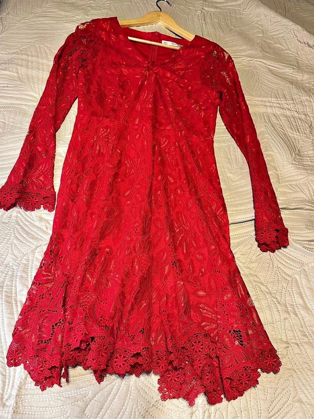 Saints + Secrets Red Lace Floral Midi Dress Size Medium Like New